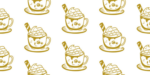 cafe pattern background. Cafe Themed Coffee Bean Pattern background. Coffee and Cafe pattern background. Vintage Coffee Doodle Pattern background.