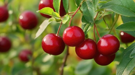 Vibrant closeup of ripe huckleberries on bush during summer showcasing lush green leaves and juicy fruit in natural sunlight.