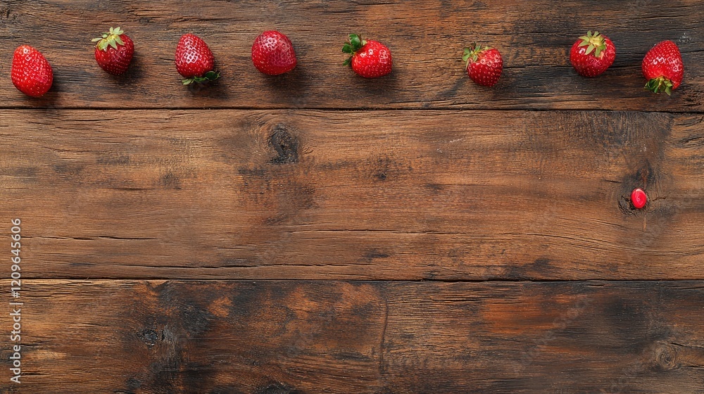 Aufkleber ripe red strawberries arranged on rustic wooden table with empty space for text healthy food concept