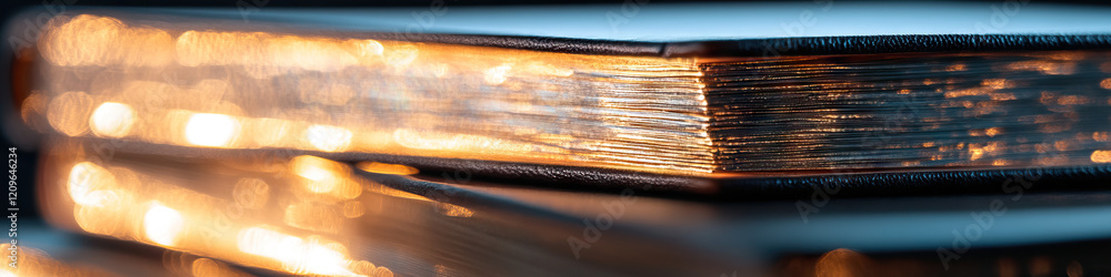 Poster close-up of gilded book edges with bokeh lighting
