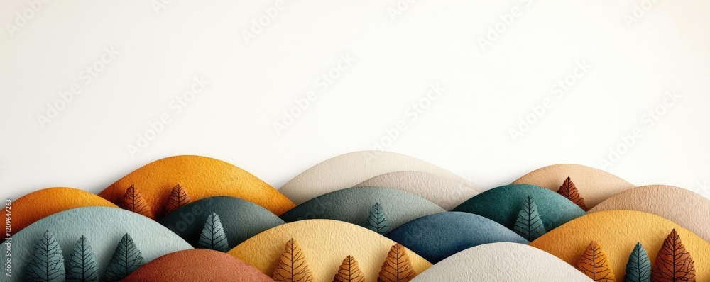 Poster retro watercolor idea. abstract representation of rolling hills with trees and soft colors in a sere