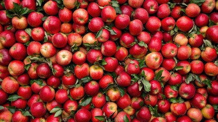 Ripe red apples piled together showcasing abundance and freshness in an apple orchard during harvest season.