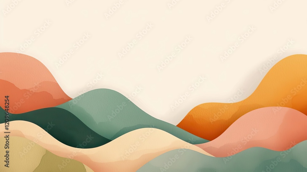 Poster retro watercolor idea. stylized abstract waves in soft earthy tones create a calming background.