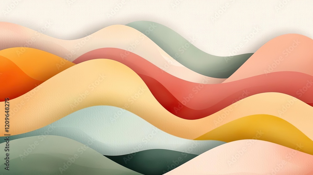 Aufkleber retro watercolor idea. abstract waves in soft colors, creating a serene and modern visual appeal.