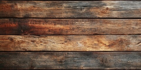 Fototapeta premium Aged brown wooden texture with horizontal planks in various shades of brown and gray, showcasing rustic charm and natural imperfections.
