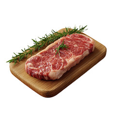 Obraz premium Raw Strip Steak on Wooden Board with Rosemary,