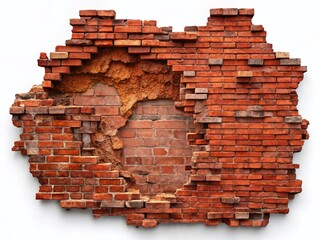 Destroyed Red Brick Wall PNG - Crumbling Texture Background for Design Projects