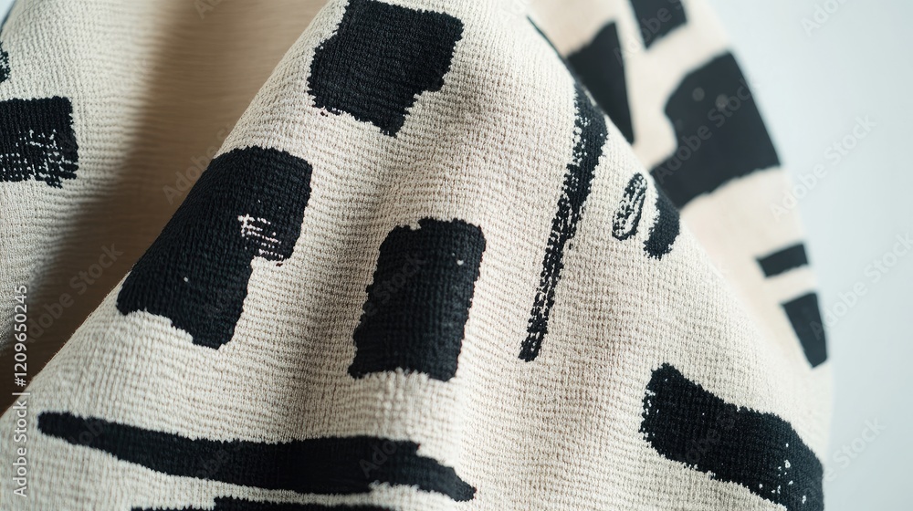 Poster scribbled cotton canvas with dark geometric patterns for fashion and textile design applications