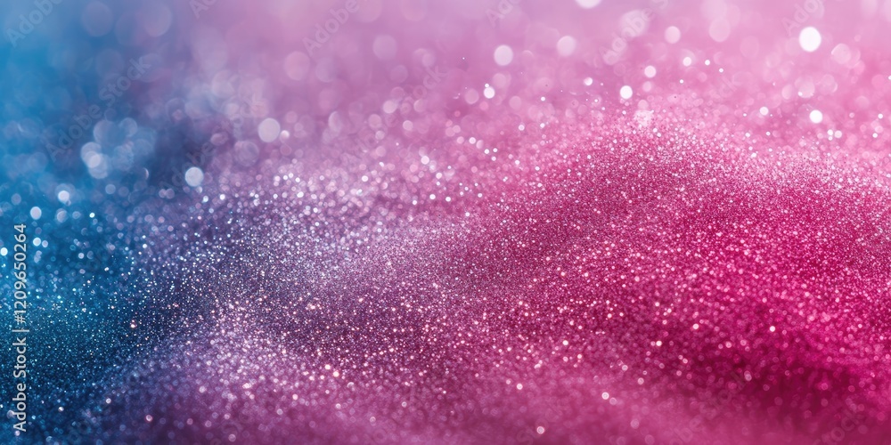 Poster dynamic gradient background featuring vibrant blue and pink glitter particles scattered in motion, c