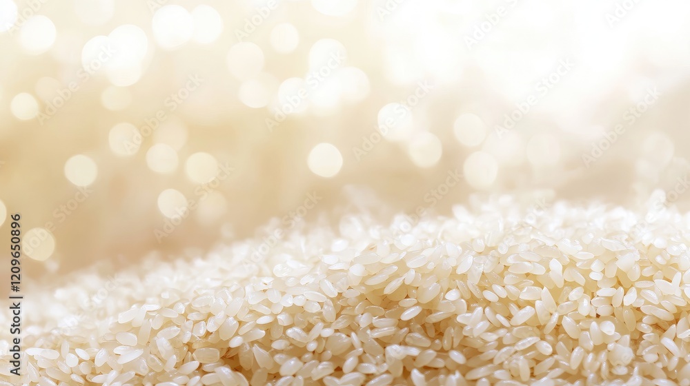 Poster blurred rice grain background with soft focus and light bokeh for culinary and textural design proje