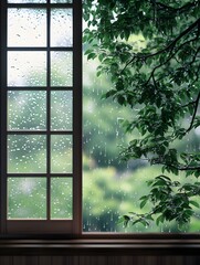 Naklejka premium window with leaves