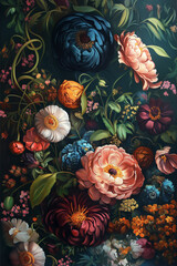 Scenic luxury illustration of lush flowers