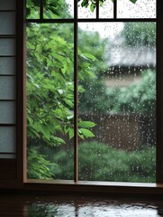 Naklejka premium window with leaves