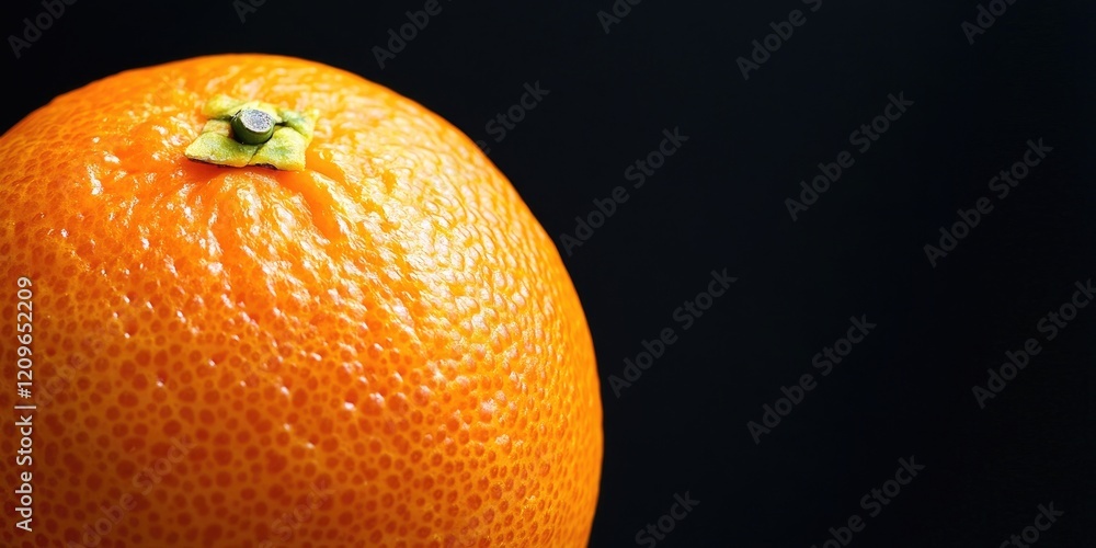 Poster juicy vibrant orange closeup against a deep black background with ample negative space on the left s
