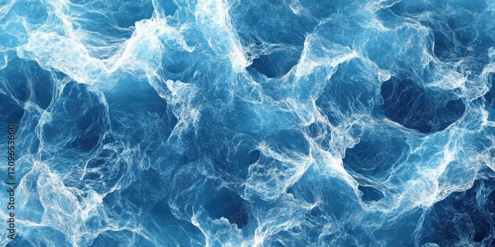 Poster vibrant blue water waves texture with swirling frothy edges creating a dynamic background effect per