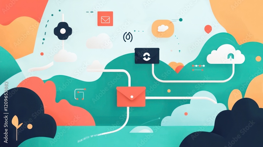 Poster abstract illustration of data transfer and cloud computing.