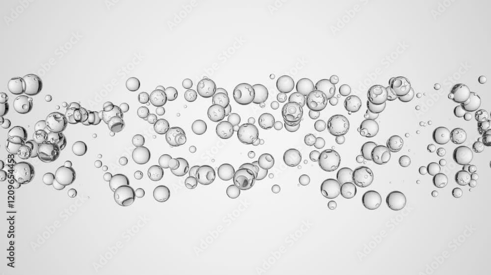 Poster white 3d abstract animation with transparent bubbles moving in a spiral motion for minimalist visual