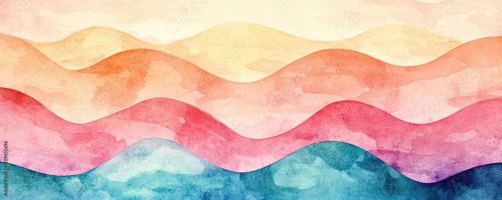 Poster retro watercolor idea. abstract watercolor waves in pastel hues creating a serene and flowing visual