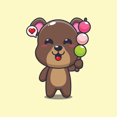 bear mascot cartoon character vector illustration eating dango.