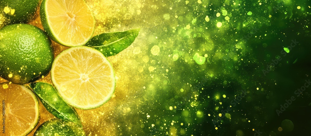 Poster vibrant green and yellow lime lemon fusion with citrus slices and text space for e-sport athletes in