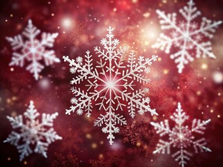 Double Exposure: Delicate White Snowflakes on Deep Red Background - Winter Abstract Art