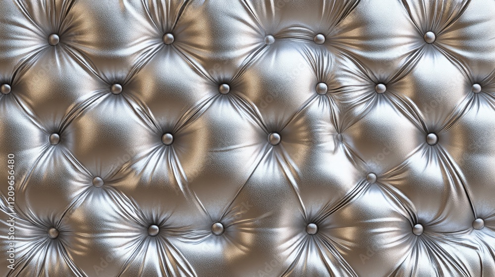 Poster elegant silver leather texture with tufted design and decorative buttons for sophisticated backgroun
