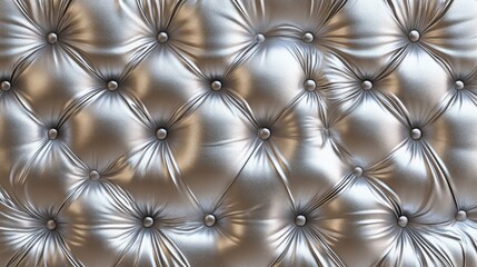 Fototapeta premium Elegant silver leather texture with tufted design and decorative buttons for sophisticated backgrounds or upholstery projects.