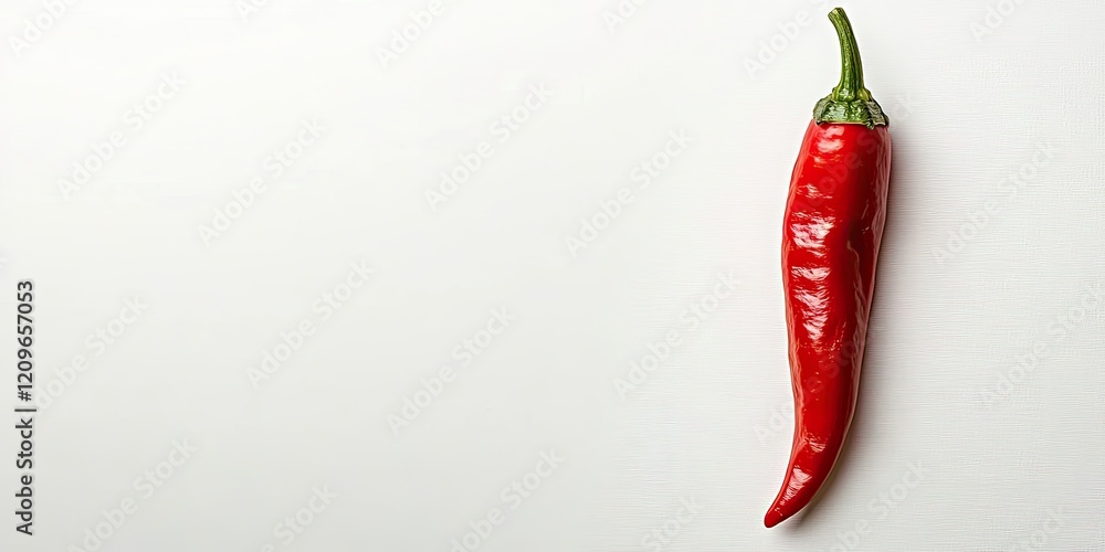 Poster vibrant red cayenne pepper positioned on the left side against a clean white backdrop creating a fre