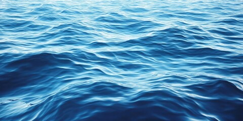 Blue ocean water texture with gentle waves and ripples, showcasing a serene surface in varying shades of blue and turquoise, filling the frame.
