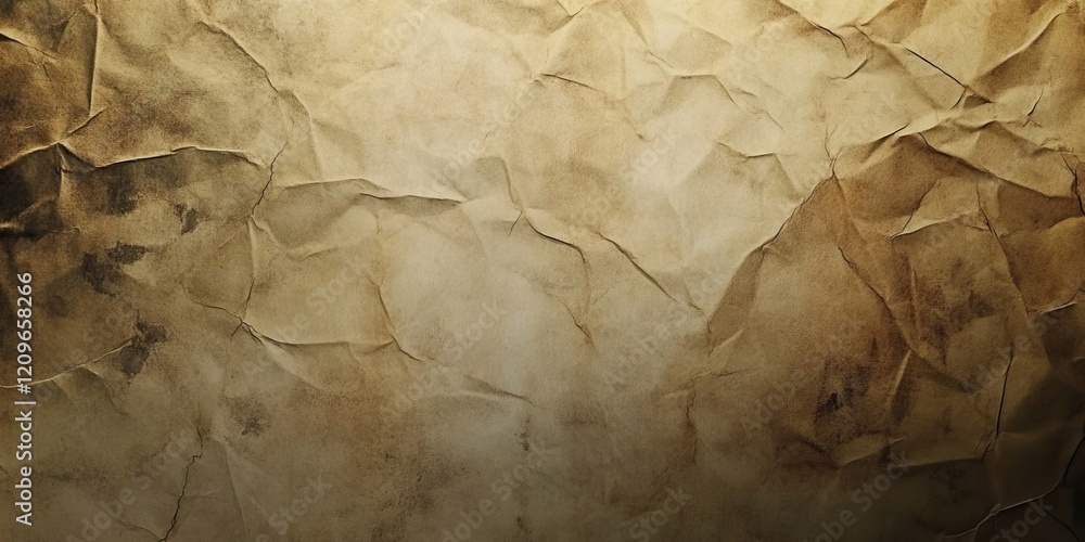 Poster crumpled vintage paper texture backdrop featuring warm brown and beige tones with intricate creases 