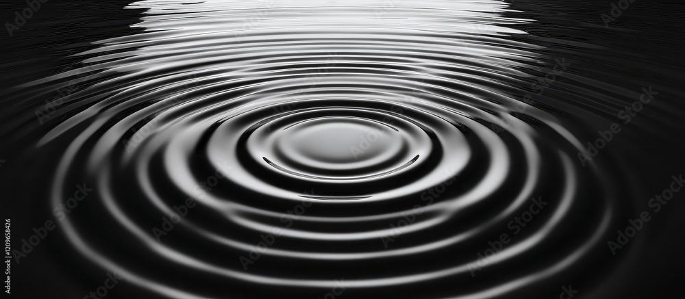 Poster calm water surface with reflective ripples in shades of black and gray creating a tranquil atmospher