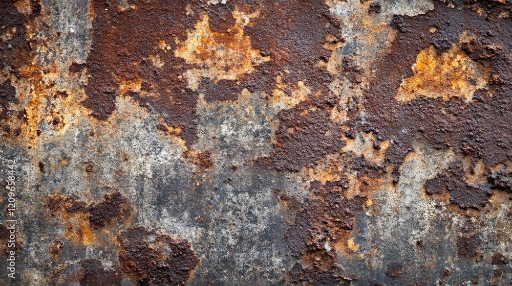 Poster rusty metal texture with peeling paint and corrosion creating a weathered industrial backdrop for de
