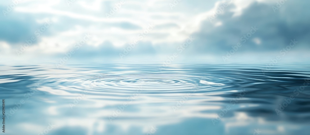 Poster calm tranquil water surface with gentle ripples under soft blue skies creating a serene atmosphere f