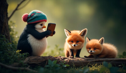 Obraz premium Penguin and Fox Kits