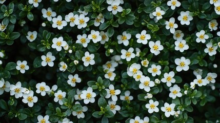 Delicate white wildflowers blooming among vibrant green foliage in a natural setting capturing the beauty of springtime nature.