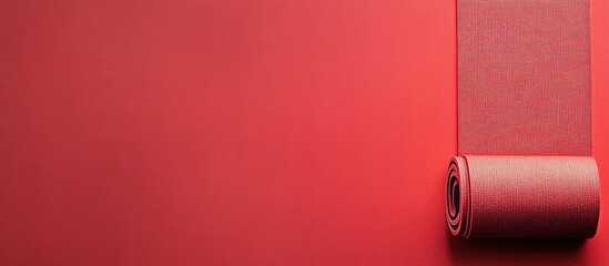 Red Yoga Mat on Vibrant Red Background with Retro Effect for Pilates Workout and Fitness Themes Featuring Space for Text