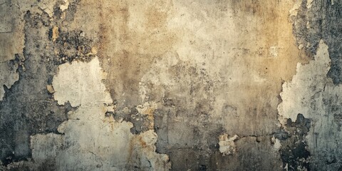 Vintage textured wall with peeling paint in shades of grey and brown, ideal for photography backdrops or displaying quotes, uneven surface details
