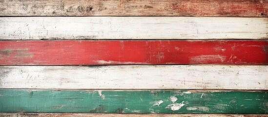 Grunge Wooden Texture Background in Red White and Green Stripes with Empty Central Space for Text in Rustic Style Decor Surrounding