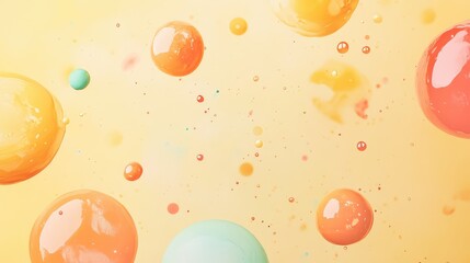 Colorful semi-transparent bubbles on a creamy yellow background resembling art supplies in a playful kids drawing concept for creative projects