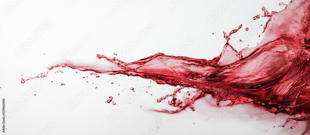 Poster dynamic splash of rich red wine against a clean white background creating vibrant textures and space
