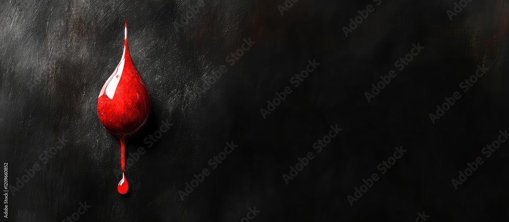 Poster artistic red watercolor drop on dark black background creating elegant contrast with ample space for