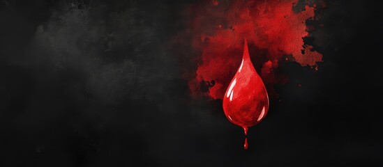 Vivid Red Watercolor Drop Cascading on Rich Black Background with Ample Space for Textual Overlay and Creative Design Elements