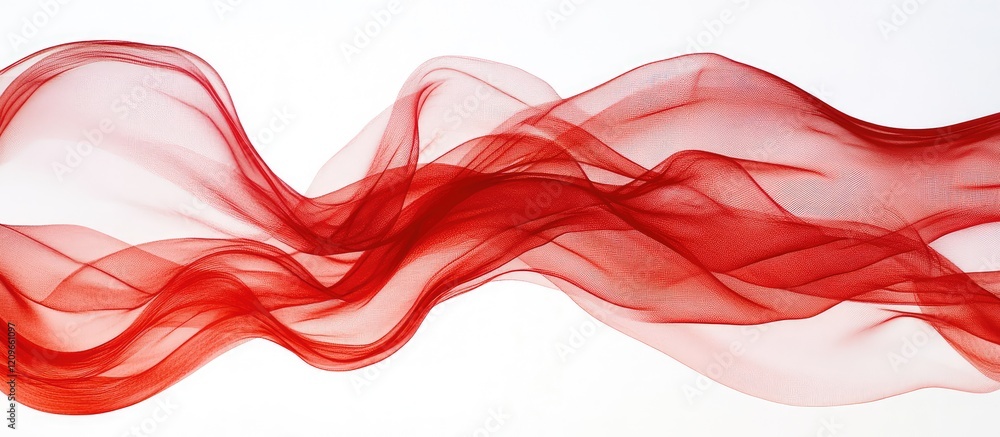 Aufkleber flowing red wavy curtain fabric on white background with ample copy space for elegant design and cre