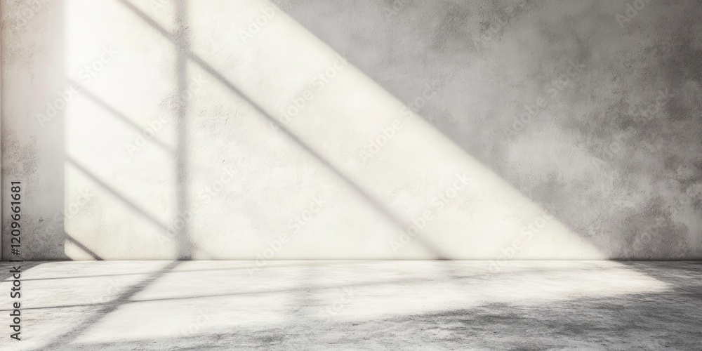 Aufkleber vintage white cement wall background with soft concrete flooring and diagonal shadows creating a ret