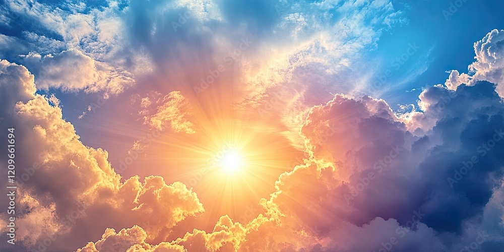 Aufkleber vibrant clouds with golden sunlight breaking through a blue sky, creating a serene atmosphere and am