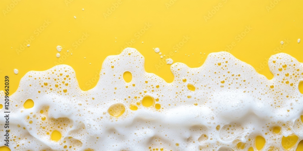 Poster foamy bubbles on a vibrant yellow background creating a fresh and clean look with ample copyspace fo
