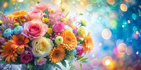 Double Exposure Floral Bouquet: Vibrant Blooms Against a Clean Background