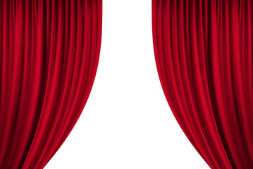 Red Open stage curtain, photo, png isolated on transparent background	