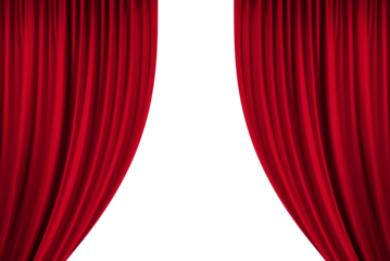 Red Open stage curtain, photo, png isolated on transparent background	