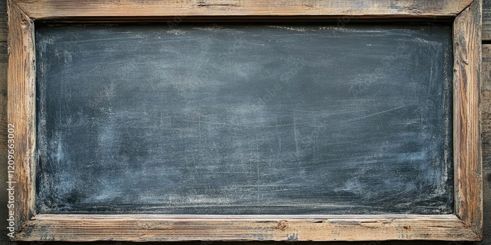Poster weathered wooden frame enclosing a rustic vintage chalkboard texture with a subtle dark gray surface